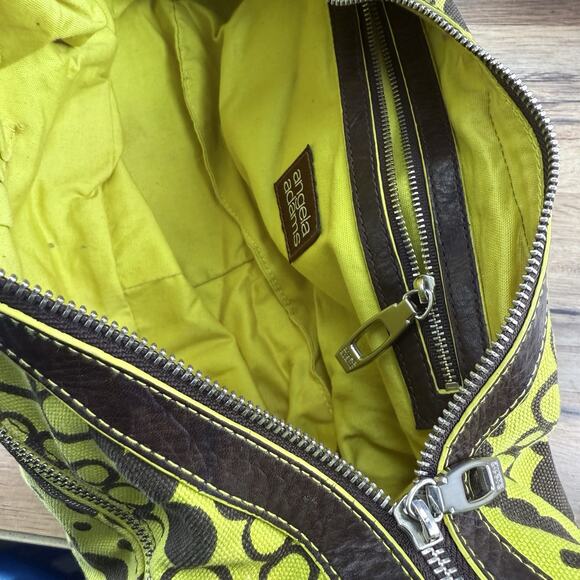 Angela Adams Brown / Yellow Bubbles Handbag, Neon Yellow Lining - Picture 5 of 9
